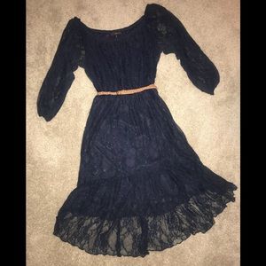 All lace navy dress with belt